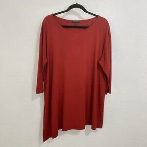 Eileen Fisher Size XL Red Jersey Knit Asymmetrical Tunic Top 3/4 Sleeve Stretch